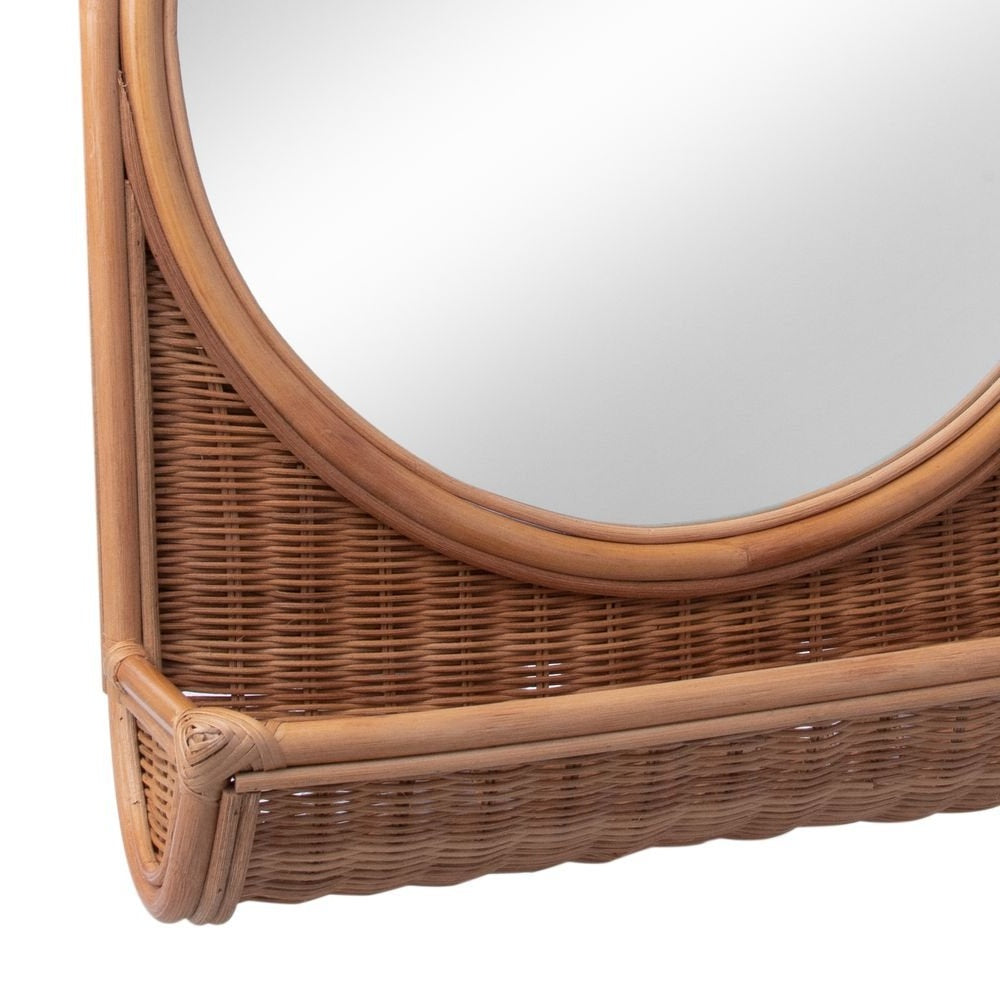 Natural Fiber Wall Mirror with Shelf