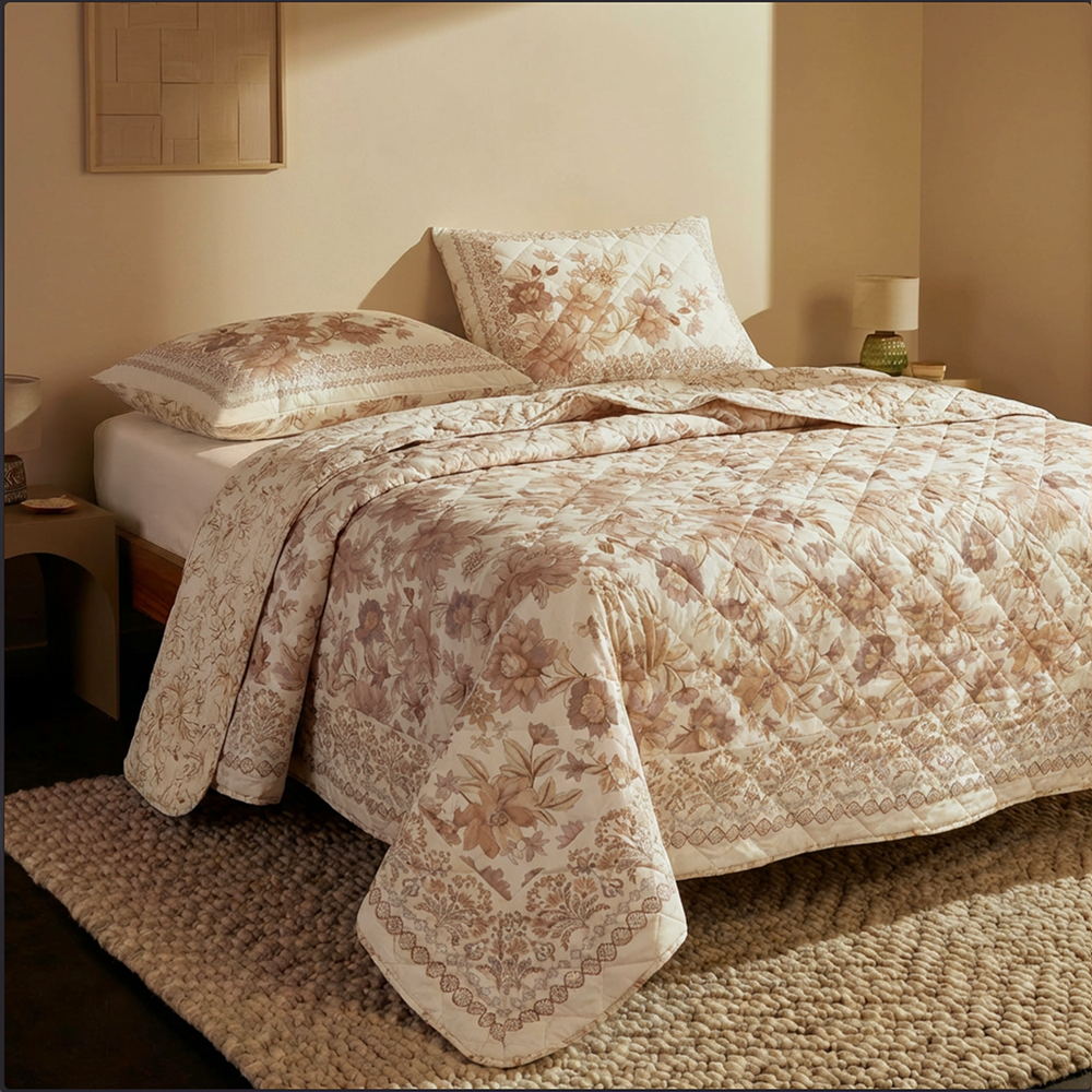 Floral Reversible Queen Quilt Set
