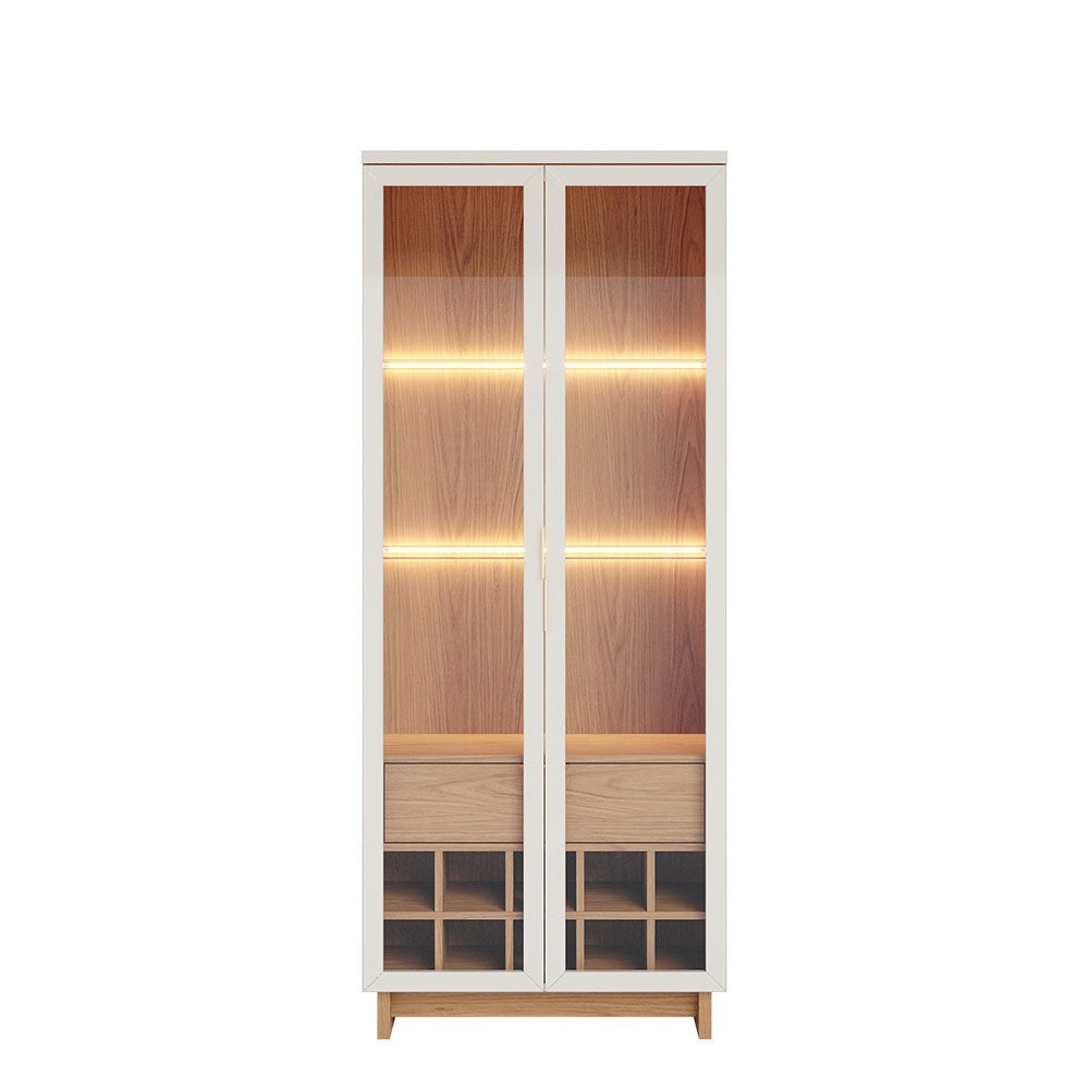 Glass Door Dining Cabinet with Wine Storage and LED Lighting