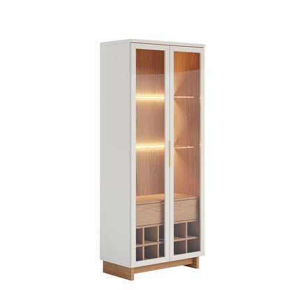 Glass Door Dining Cabinet with Wine Storage and LED Lighting