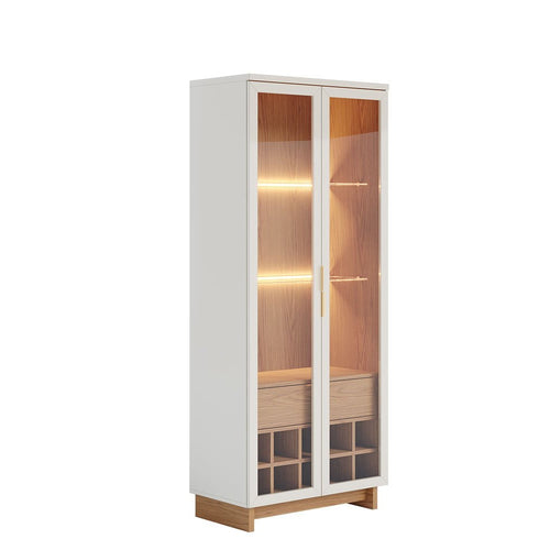 Glass Door Dining Cabinet with Wine Storage and LED Lighting