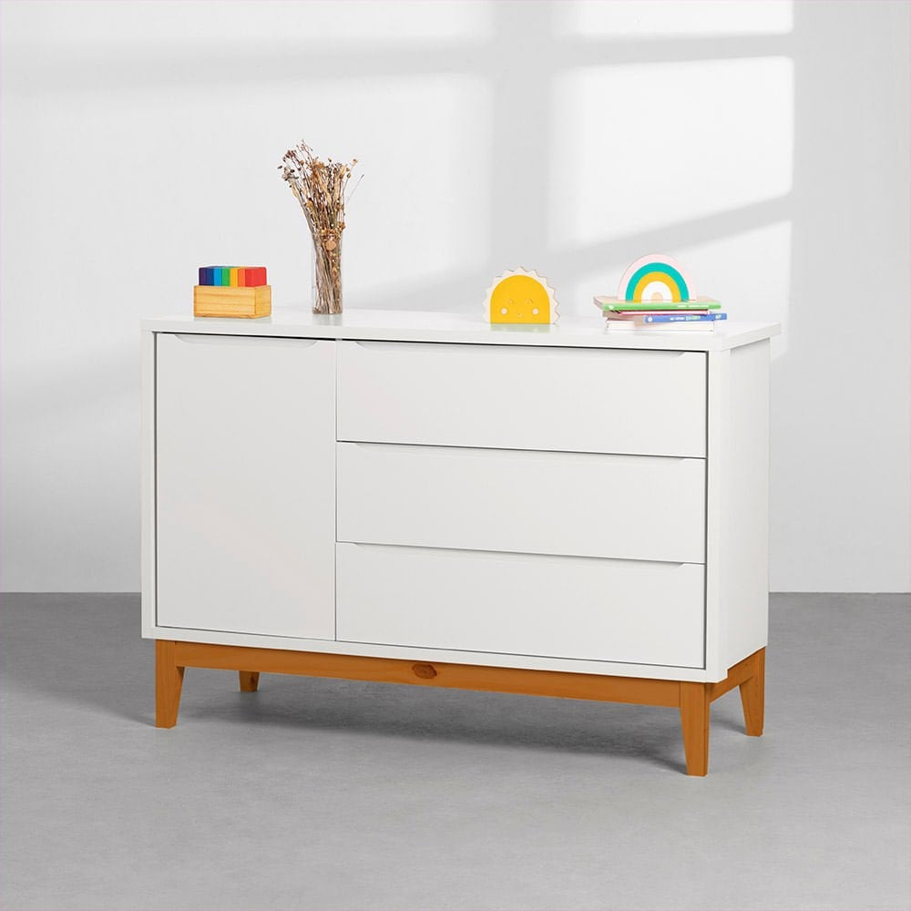Honey and White 3-Drawer Nursery Dresser with Door