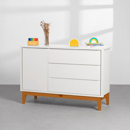 Honey and White 3-Drawer Nursery Dresser with Door