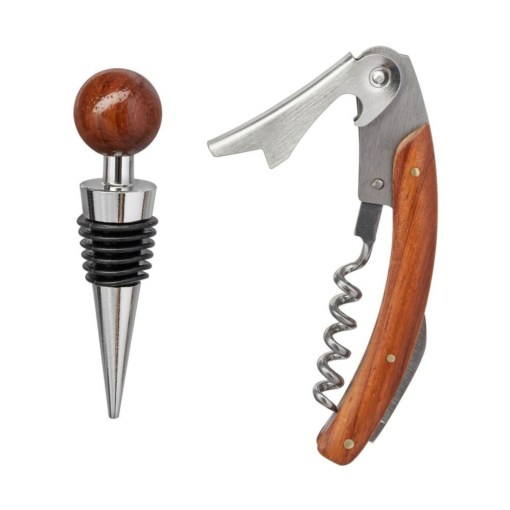 2-Piece Wine Accessories Set with Wood Base