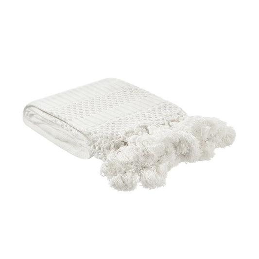 Pie de cama de punto de algodón con detalles de macramé