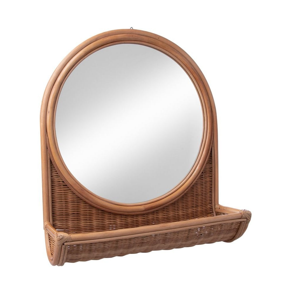 Natural Fiber Wall Mirror with Shelf