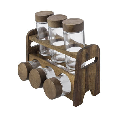 Acacia Wood Spice Jar Set with Stand