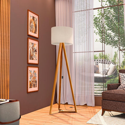Rustic Floor Lamp with Off-White Fabric Shade