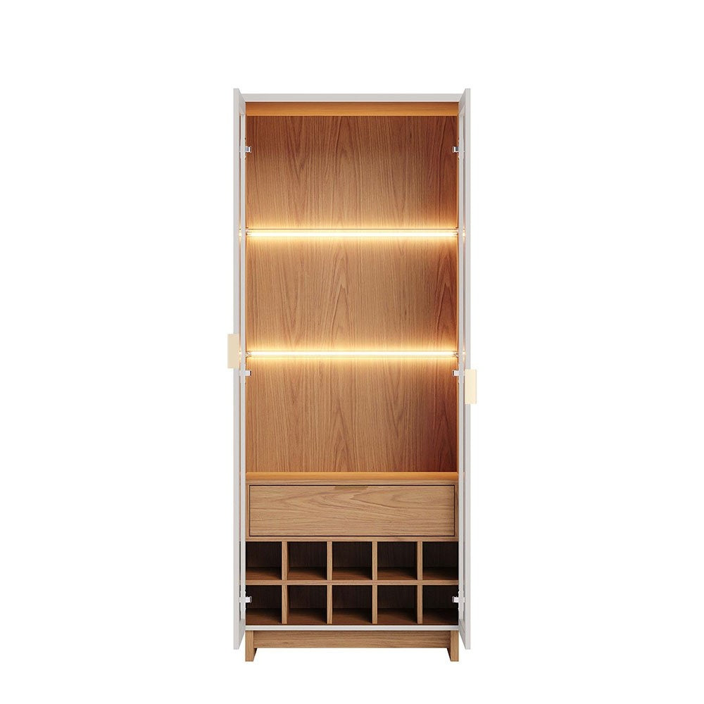 Glass Door Dining Cabinet with Wine Storage and LED Lighting
