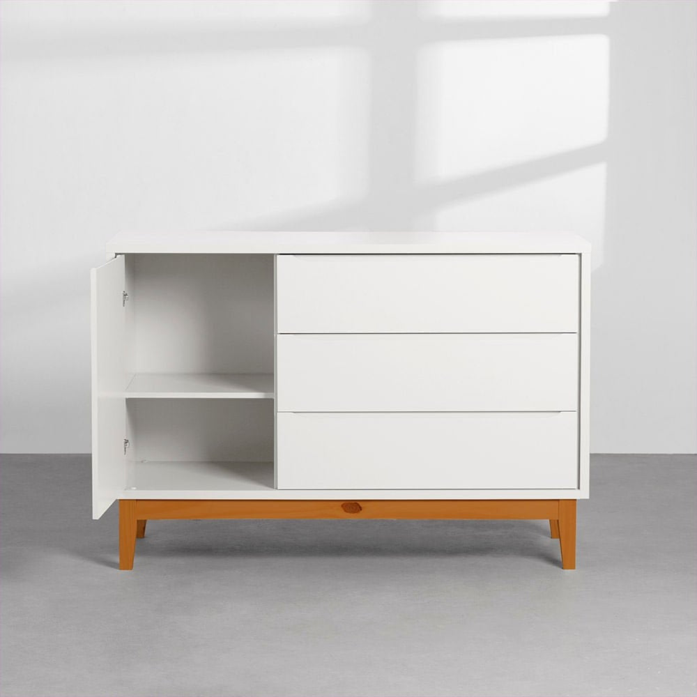Honey and White 3-Drawer Nursery Dresser with Door