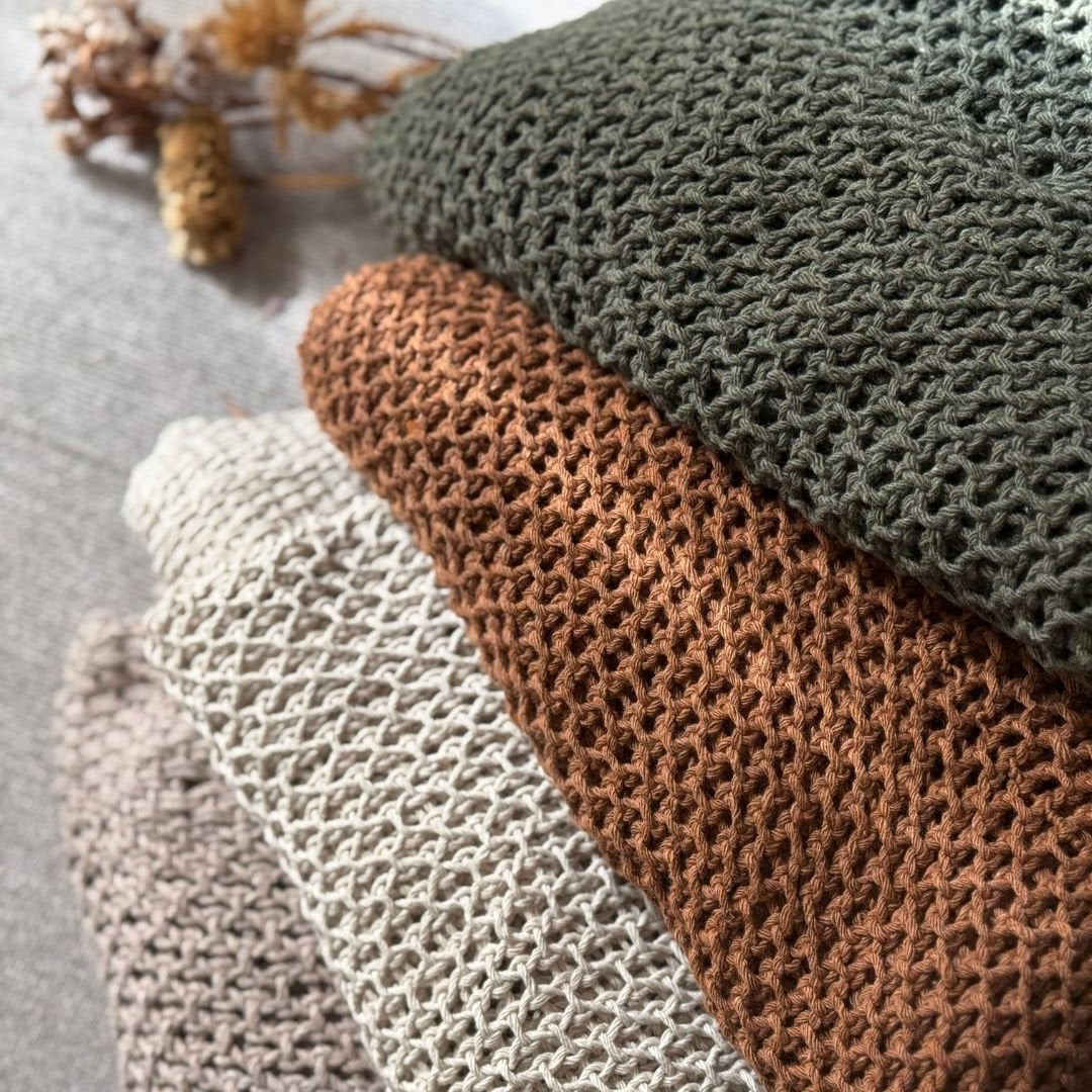 Green Cotton Throw Blanket for Sofa and Bed