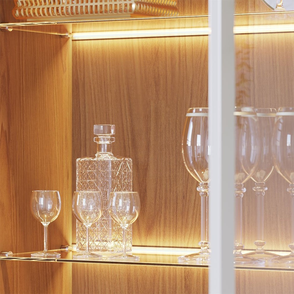 Glass Door Dining Cabinet with Wine Storage and LED Lighting