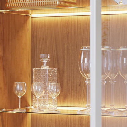 Glass Door Dining Cabinet with Wine Storage and LED Lighting