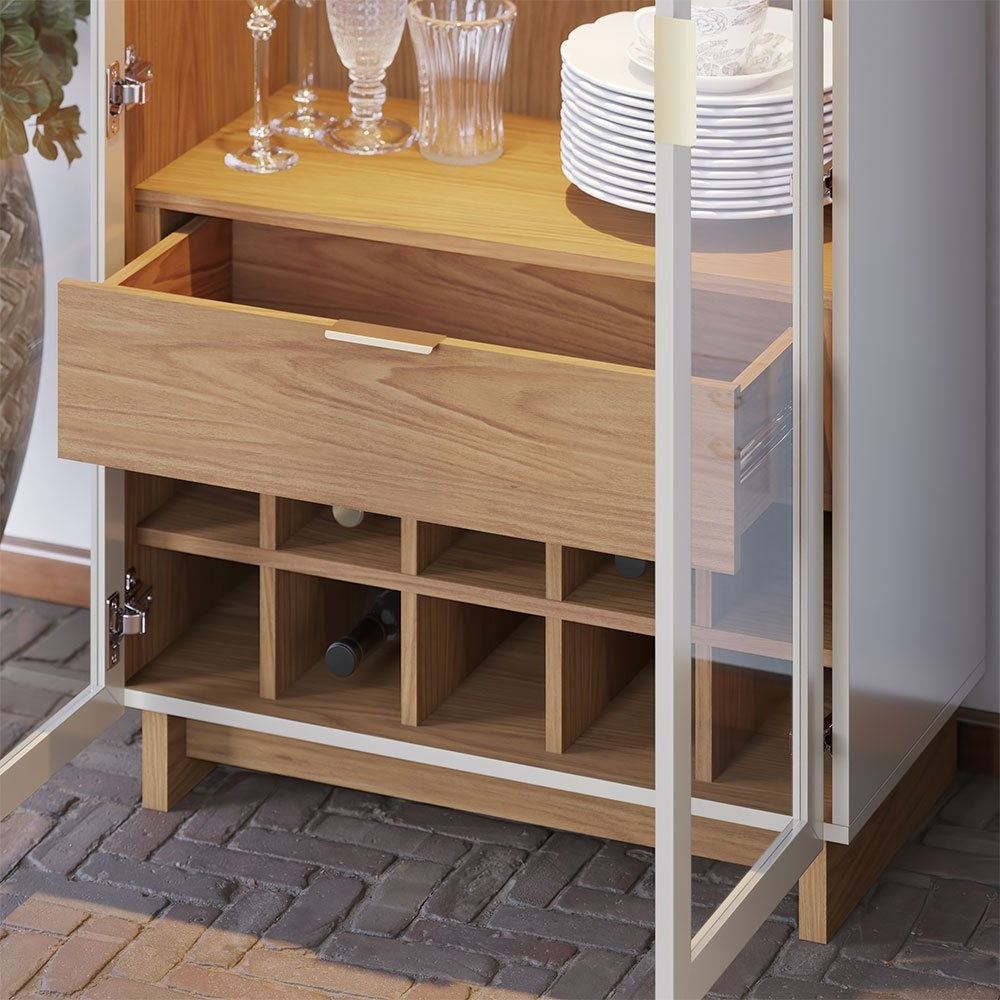 Glass Door Dining Cabinet with Wine Storage and LED Lighting