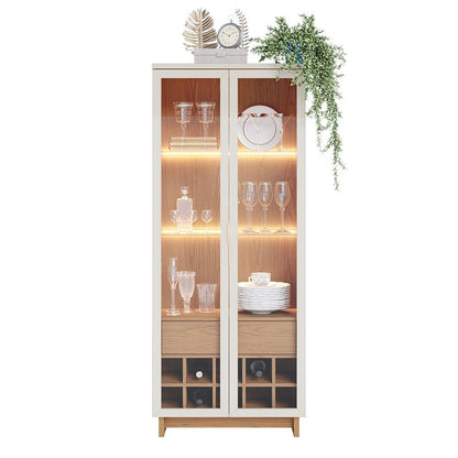 Glass Door Dining Cabinet with Wine Storage and LED Lighting