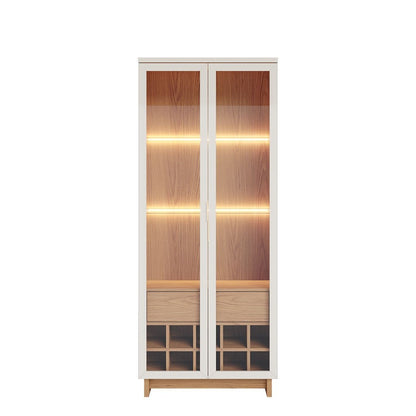 Glass Door Dining Cabinet with Wine Storage and LED Lighting