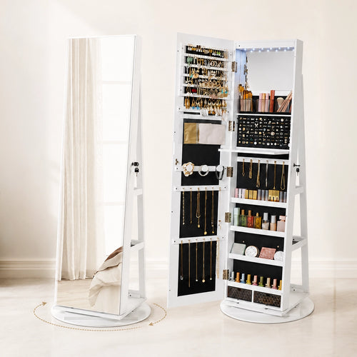 Mirror Jewelry Cabinet Lockable 6-LED