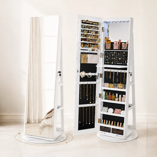Mirror Jewelry Cabinet Lockable 6-LED