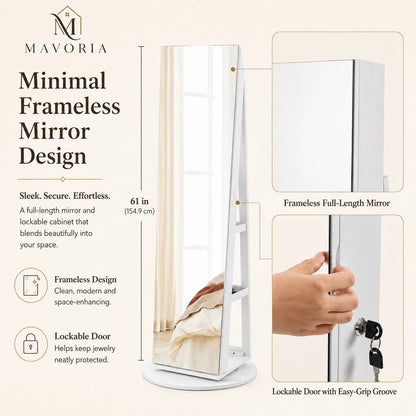 Mirror Jewelry Cabinet Lockable 6-LED