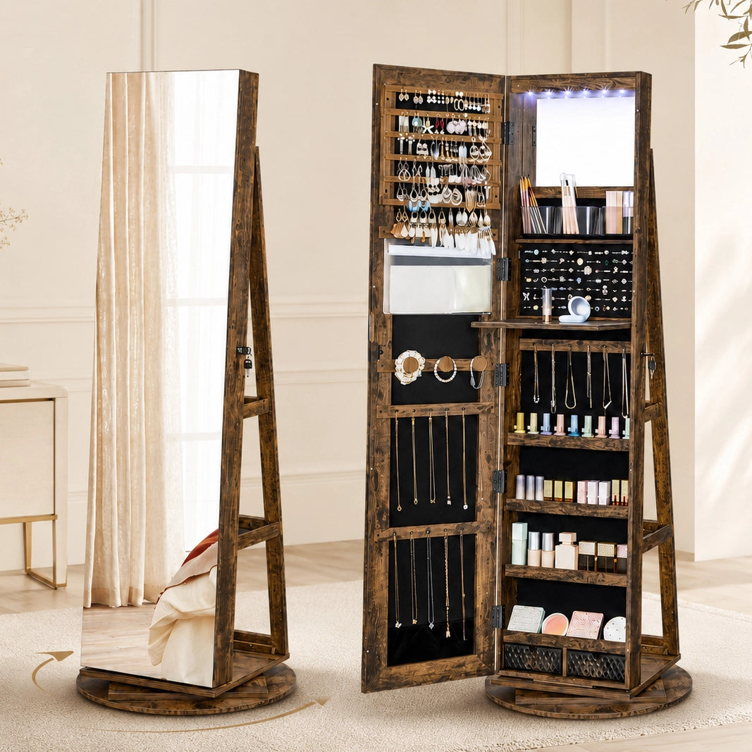 Mirror Jewelry Cabinet Lockable 6-LED