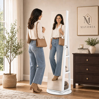 Mirror Jewelry Cabinet Lockable 6-LED