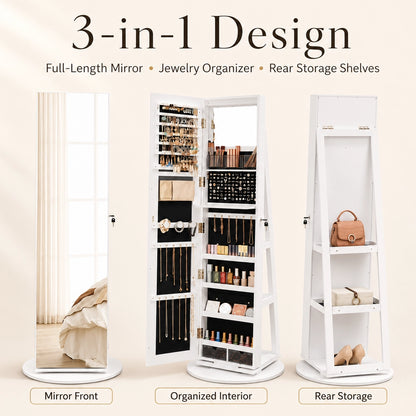 Mirror Jewelry Cabinet Lockable 6-LED