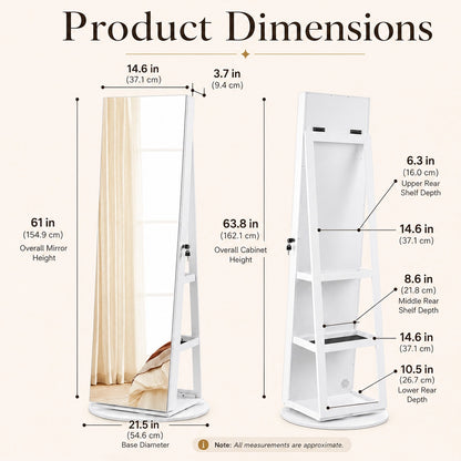 Mirror Jewelry Cabinet Lockable 6-LED