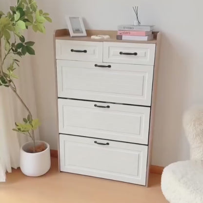 Shoe Storage Cabinet with 3 Large Flip-Down Drawers and 2 Storage Drawers