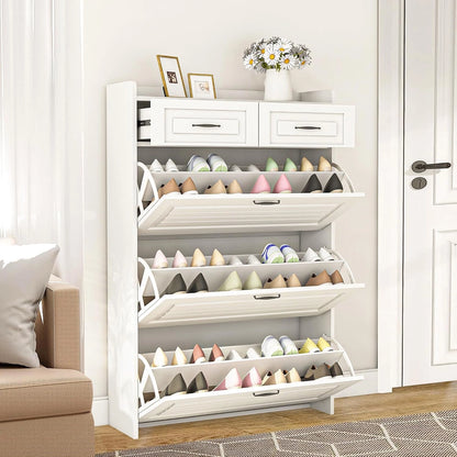 Shoe Storage Cabinet with 3 Large Flip-Down Drawers and 2 Storage Drawers
