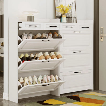 Shoe Storage Cabinet with 3 Large Flip-Down Drawers and 2 Storage Drawers