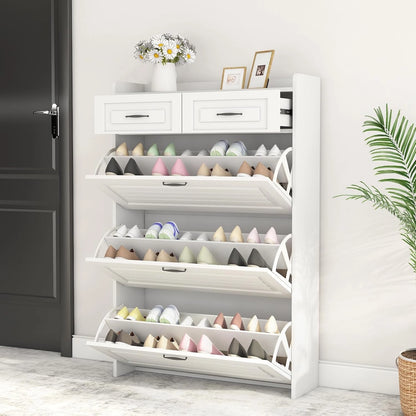 Shoe Storage Cabinet with 3 Large Flip-Down Drawers and 2 Storage Drawers