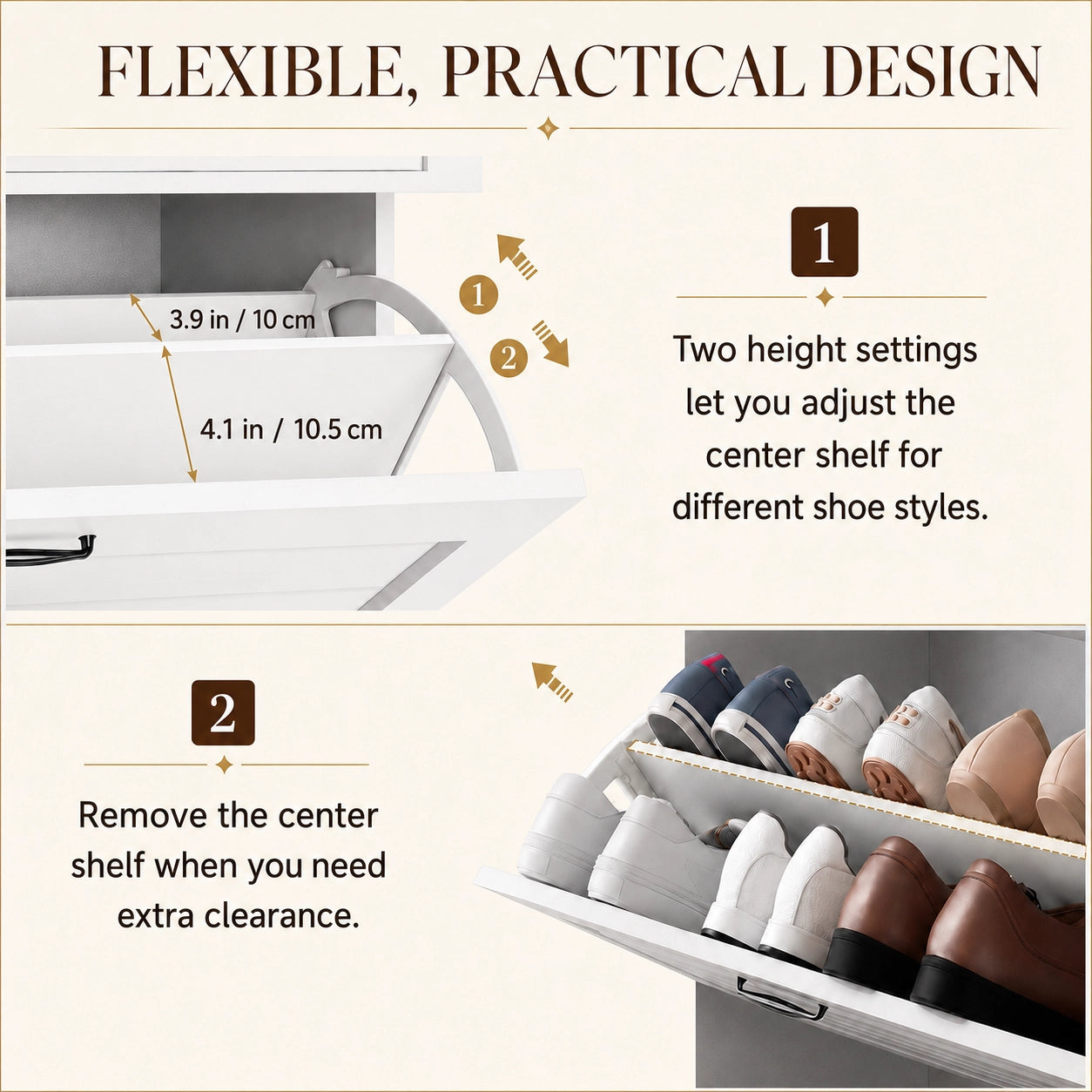 Shoe Storage Cabinet with 3 Large Flip-Down Drawers and 2 Storage Drawers