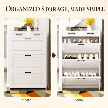 Shoe Storage Cabinet with 3 Large Flip-Down Drawers and 2 Storage Drawers