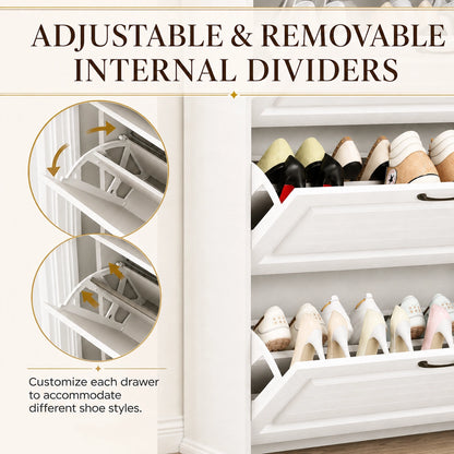 Shoe Storage Cabinet with 3 Large Flip-Down Drawers and 2 Storage Drawers