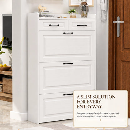 Shoe Storage Cabinet with 3 Large Flip-Down Drawers and 2 Storage Drawers
