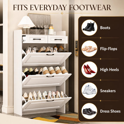Shoe Storage Cabinet with 3 Large Flip-Down Drawers and 2 Storage Drawers